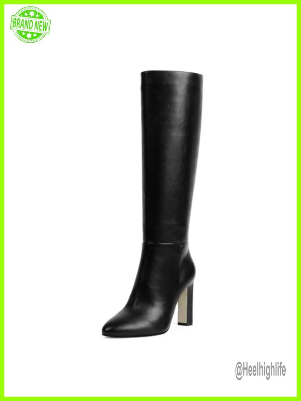 Faux Leather Knee High Boots Almond Toe Chunky Block High Heel